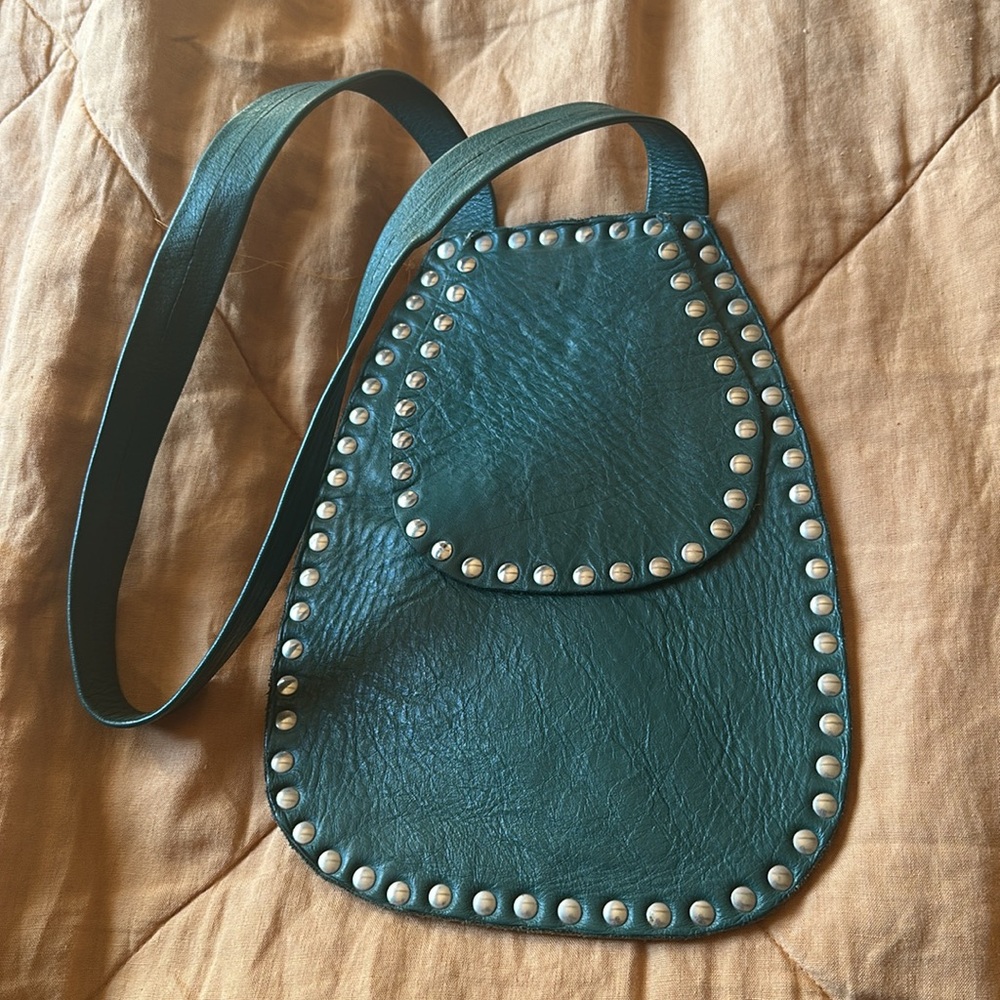 Handmade vintage studded genuine leather crossbody purse - Picture 2 of 4